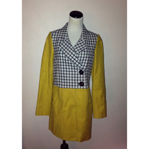 Bright mustard yellow Cartonnier Plaidblock Coat - Picture 3 of 6
